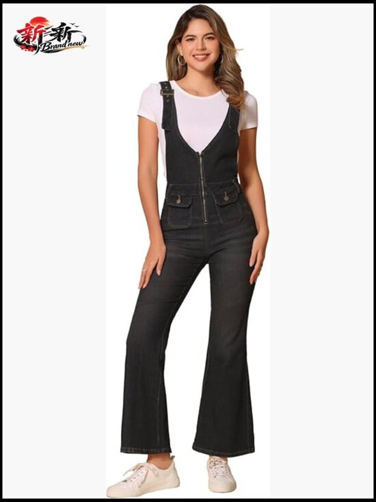 Denim - Adjustable Bib Bell Bottom Denim Overalls Pants Jumpsuits